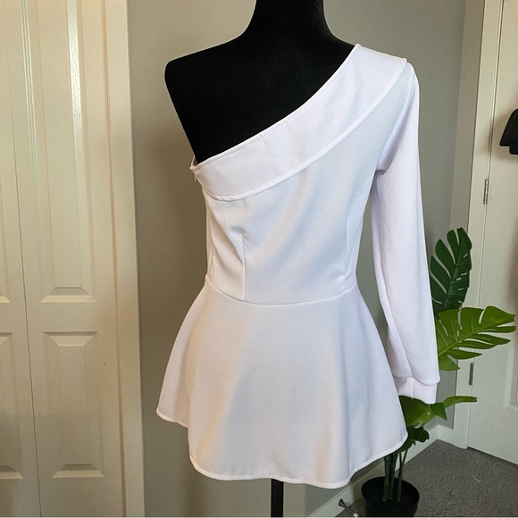 White One Shoulder Long Sleeve Top - Picture 3 of 3